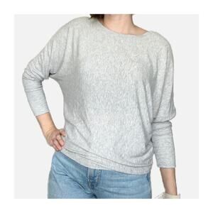 Joah Brown Rib Knit Dolman Sleeve Long Sleeve Top Gray OS